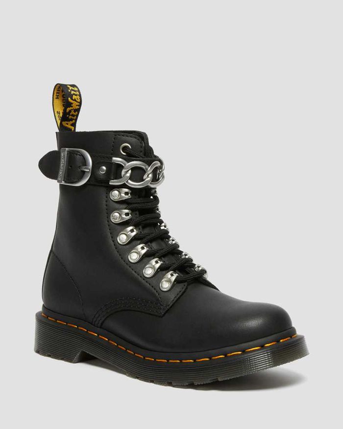 Dr Martens Vintersko Dame Svart 1460 Pascal Chain Læder Lace Up 9741KZPUD